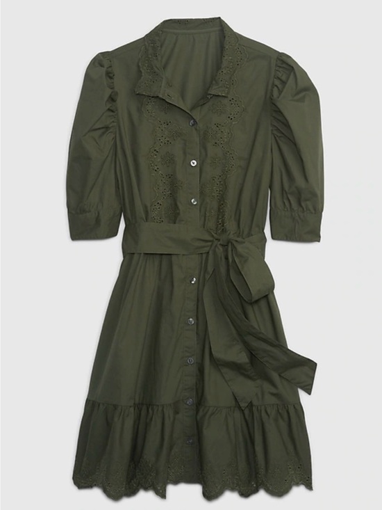 GAP Dresses & Skirts - GAP Olive Green Puff Sleeve Eyelet Mini Dress Size Medium - C11-282